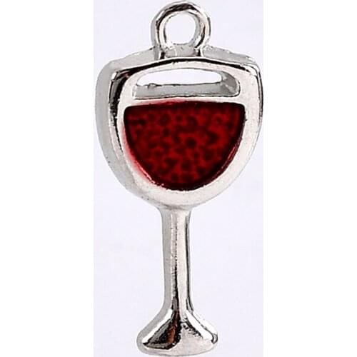Doreen Box Lovely Charm Pendants Goblet Red Wine Glass Silver Color Enamel Red 20x9mm,20PCs (B22339)