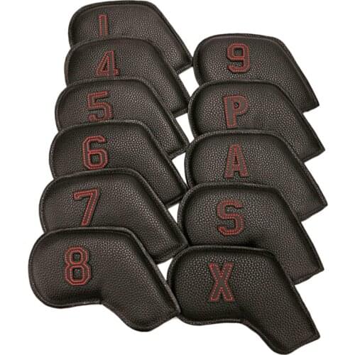 New-Golf Head Covers for Irons Fit Most Brands 11Pcs/Set Black Pu Leather Lightweight Soft Waterproof Durable Headcover