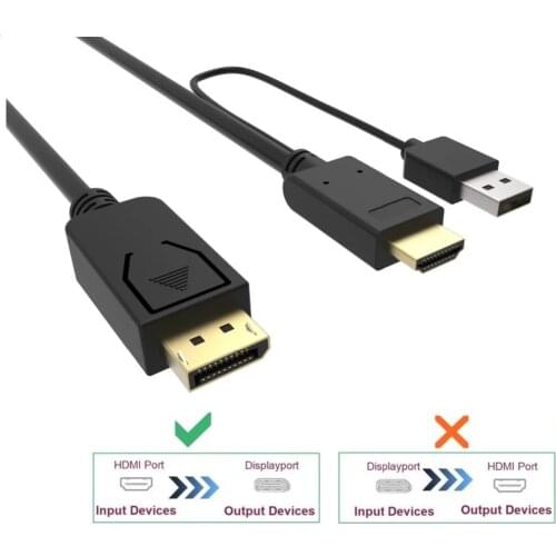 HDMI to DisplayPort Adapter With USB Power Supply Cable 4K Male HDMI to DP Video Converter Cord with Audio HDMI to Display Port