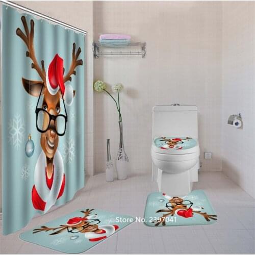 Hot Nordic Style Cute Funny Cartoon Animals Waterproof Shower Curtain Bathroom Non-slip Carpet Toilet Seat Cushion Base Carpet