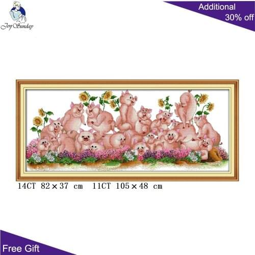 Joy Sunday Pig Family Cross Stitch D558 14CT 11CT Stamped and Counted Home Decoration Song of Pig Needlework Cross Stitch Kits