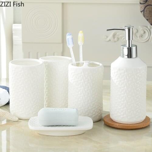 Ceramic Bathroom Five-piece Set Modern Style Home Hotel Bathroom Wash Kit Soap Dispenser and Mouthwash Cup Set Wedding Gifts