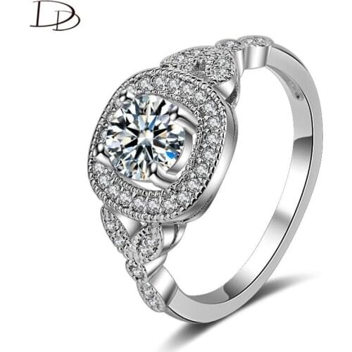 DODO White Gold Color Wedding Ring 6Mm Round AAA Cubic Zircon Fashion Rings For Women Anillos Mujer Valentine Jewellery Dm046