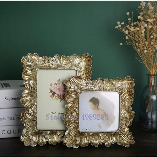 Creativity Nordic Resin Golden Photo Frame Petal Artificial Flower Palm Leaves Photo Storage Display Modern Desktop Decoration