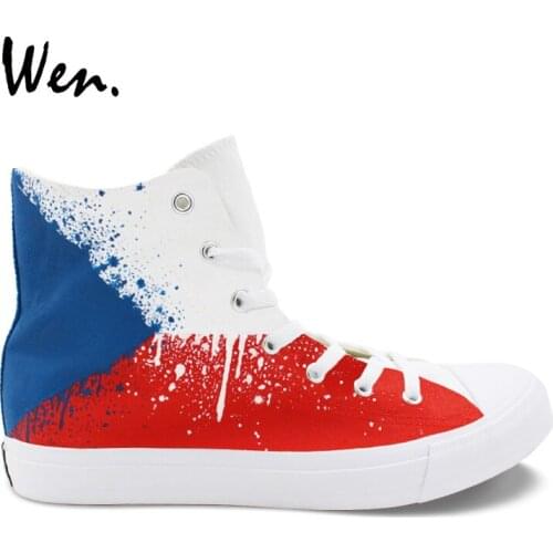 Wen Unisex Sneakers Design Hand Painted Canvas Shoes Czech Flag High Top Lace Up Athletic Skateboarding Shoes for Boy Girl