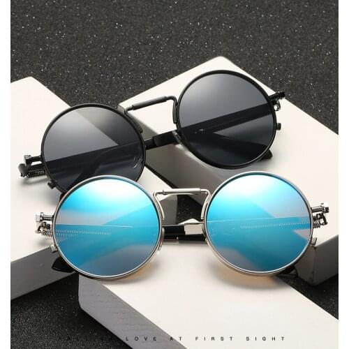 Vintage Men Sunglasses Women Retro Punk Style Round Metal Frame Colorful Lens Sun Glasses Fashion Eyewear Gafas sol mujer