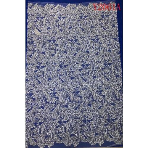 Y2061A Ivory Beaded Embroidery Lace Wedding Dress Fabric Nigerian Textile African Trimming Lace 10Yards/ lot