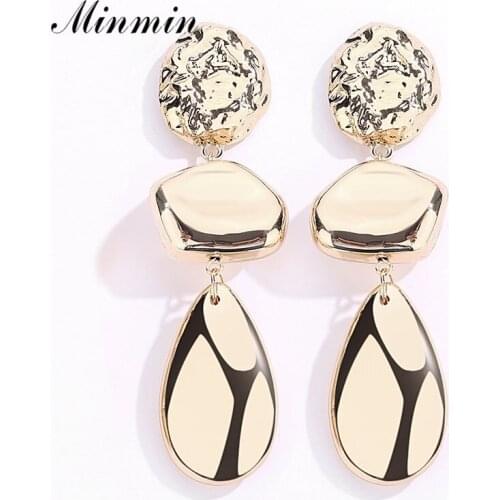 Minmin Statement Multi-layer Irregular Drop Earrings for Women Unique Gold Color Metal Geometric Dangle Hanging Earrings MEH1495