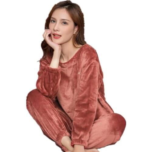 Fashion Womens Pajamas Set Winter Warm Flannel Pajamas Homewear Thick Female Sleepwear Plush Pyjamas Suit Sweatshirt Hoodies