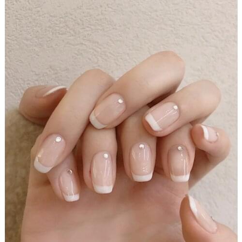 24pcs Rhinestones Inlaid Nail Patch Glue Type Removable Short Paragraph Fashion Manicure Save Time False Nail Patch DL