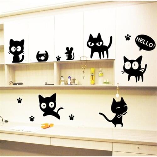 Cartoon cats stickers childrens room computer cabinet doors and windows glass decorative wall stickers waterproof poster