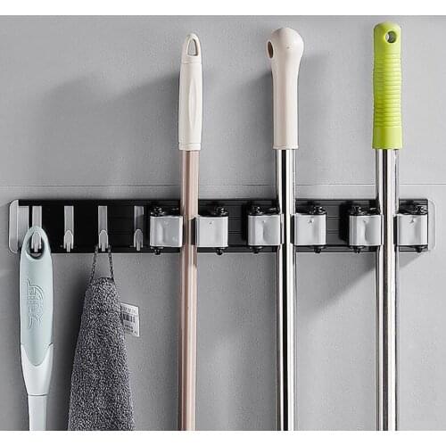 Wall Mount Aluminum Rack for Hanging Mop Broom Cleaning Brushes Holder Hanger Punch Free Waterproof Brooms Mops Gripper