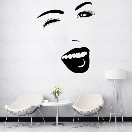 Girls Room Wall Stickers Removable Beauty Saolon Decor Cheerful Face Wink Vinyl Decals Beautiful Art Mural O88