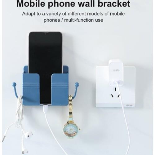 Wall Mounted Mobile Phone Charging Organizer Remote Control Storage Box Phone Plug Wall Holder Stand Rack Shelf Household Tools