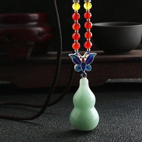 Natural Crystal Sweater Chain Long National Style Necklace Female High Grade Powder Crystal Gourd Pendant