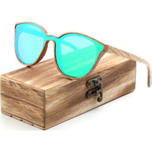 2018 New Fashion polarized wooden women sunglasses Cats eye full mirror luxury handmade men bamboo wood sun glasses With box
