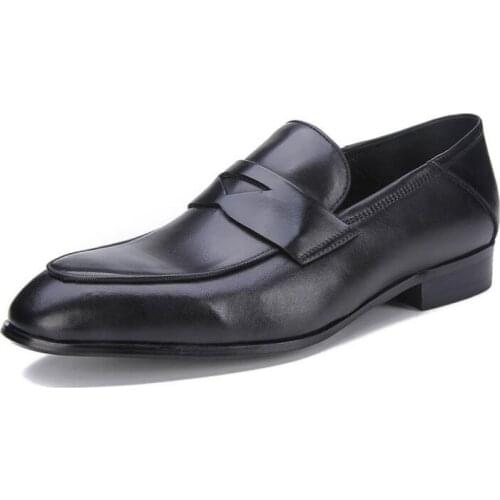 New Fashion Breathable genuine leather slip on loafers MenS Shoes Casual Shoes black business shoes for men