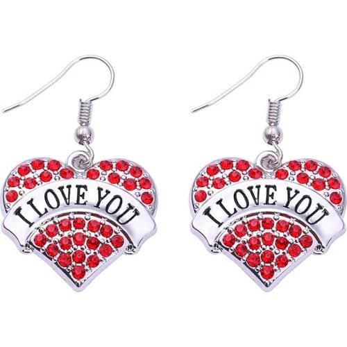 New Arrival Best Selling fashion rhodium plated earring with sparkling crystals I LOVE YOU heart pendant Drop ShIpping