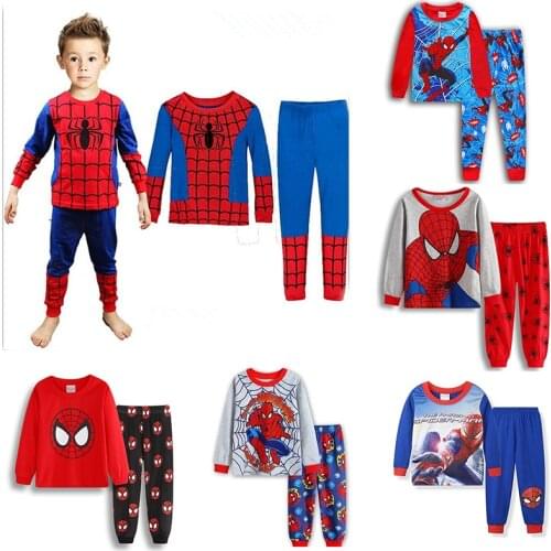 New Disney Spider-Man Iron Man Hulk Cartoon Childrens Long-sleeved Pajamas, Clothing, Boy Girl Home Clothes, Two-piece Suit