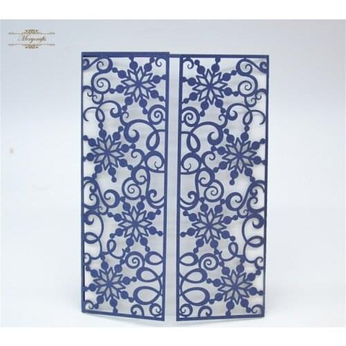 New design gate style navy blue laser cut snowflakes wedding invitations