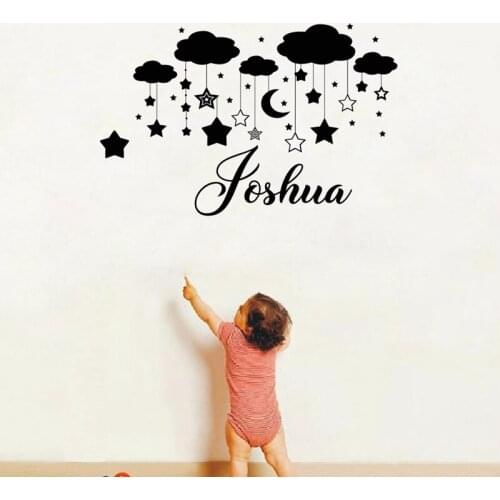 Personalized Name Wall Decals Decor DIY Clouds Moons Stars Vinyl Art Sticker For Home Baby Room Wall Decoration