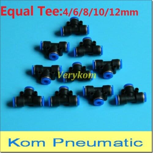Free Shipping Pneumatic Fittings T 6mm 8mm 10mm 12mm Equal Union Tee Fitting Push In Quick Joint Connector PE-4 PE-6 PE-8 PE-10