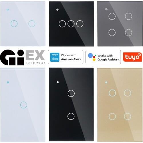 WIFI Touch Light Wall Switch EU/US Glass Blue LED TUYA Smart Life Home 2Way/3Way For Alexa Google Assistant Alice No Neutral