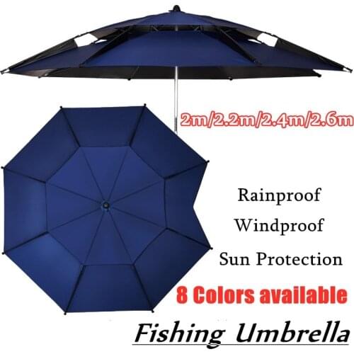 Folding Large Fishing Umbrella 2-2.6m Outdoor Camping Travel Beach Umbrella Rainproof Sun Protection Awning Sunshade Shelter