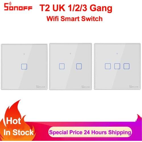 Sonoff TX T2 UK 1 2 3 Gang Smart Wifi Switch Smart Home Remote Control RF Wall Touch Light Switch Works with Alexa Google Home