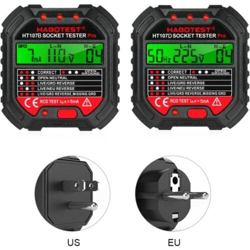 HT107B HT107D HABOTEST GFCI Outlet Tester with Voltage Display 90-250V Socket Tester Detector Voltage Meters New Black