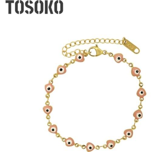 TOSOKO Stainless Steel Jewelry Drop Oil Pink Little Fish Bracelet Womens Lovely Sweet Bracelet BSE249