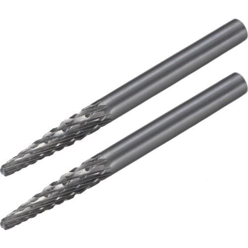 Uxcell 2pcs 3mm Tungsten Carbide Rotary Files 1/8" Shank Double Cut Taper Shape Rotary Burrs Tool for Die Grinder Drill Bit