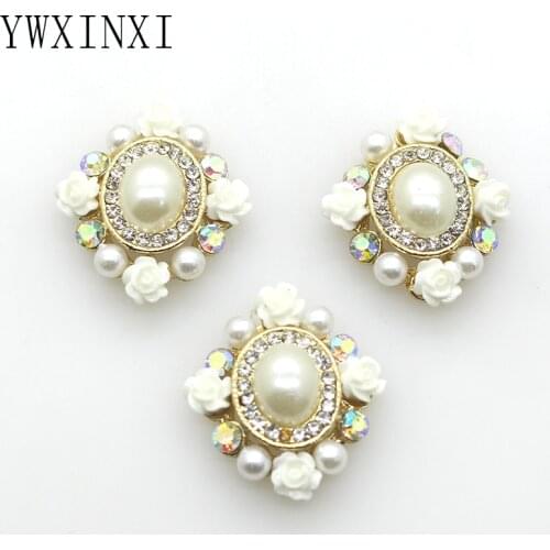 High quality! YWXINXI 10Pcs new alloy rhinestone oval pearl accessories, wedding dress clothing metal buttons DIY accessories
