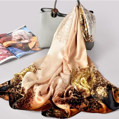 Ladies 100% Hangzhou Pure Silk Scarf High Quality Printed Shawls and Wraps for Women Neckerchief Real Silk Scarves Foulard Femme