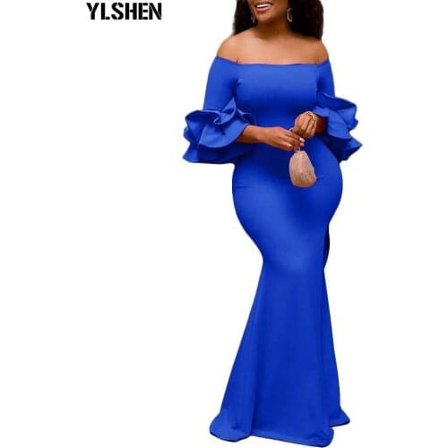 African Dresses For Women Party Dashiki Ruffle Sleeve Robe African Dress Africa Clothes Off the Shoulder Evening Long Maxi Dress