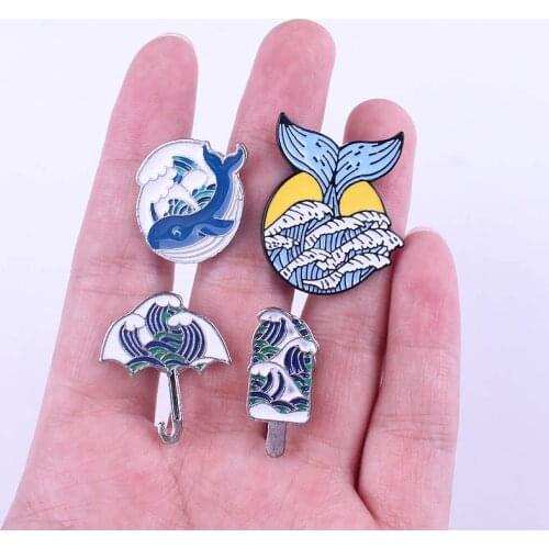 DIY Whale And Ocean Badges On Clothes Travel Metal Pins On Bag Backpack Icon Lapel Pin Badges T-Shirt Jacket Accessories DIY