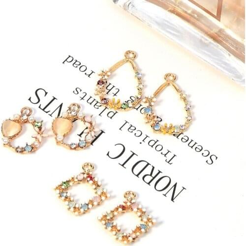 10pcs/lot Crystal Flower Water Drop Heart Rhinestone Dangle Handmade Charms Pendant DIY for Bracelet Necklace Bag