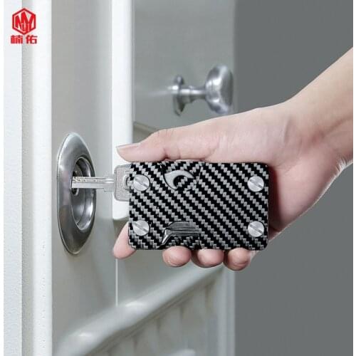 1PC 2 in 1 Carbon Fiber Card Holder Wallet Credit Card Bank Card RFID Anti-theft Swipe EDC Multitool Smart Keychain Key Holder