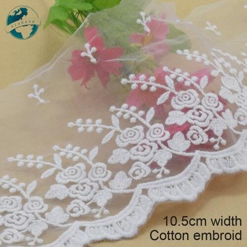 3yards 10.5cm wide white cotton embroidery lace ribbon trim DIY wedding lace garment Accessories african dolls lace applique3903