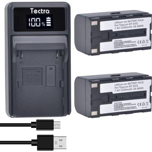2Pc 7.4V 5200mAh BT 65Q BT65Q Rechargeable Li-Ion Battery Pack +Single Charger for Topcon GTS 900 and GPT 9000 Total Station