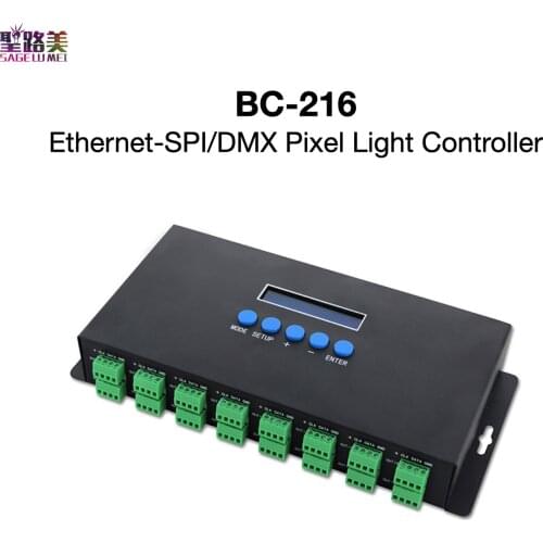 BC-216 Ethernet-SPI/DMX Pixel Light Controller DC5~24V 3A×16CH RGB RGBW for Large Project with High-density Pixel Light BINCOLOR