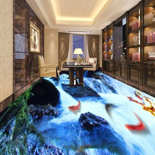 Free Shipping Flow water 3D landscape flooring painting living room hotel bedroom self-adhesive floor wallpaper mural