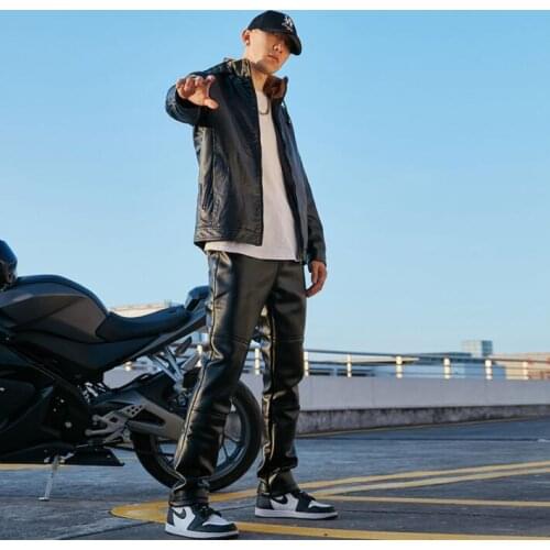 Lerenbroek man faux leather pants mens feet pants fashion motorcycle warm pu trousers for men personality pantalon homme thicken