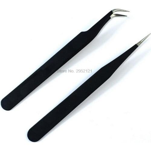 By dhl or ems 200pcs Black Curved Straight Eyelash Tweezers Rhinestone Gems Eyelash Nippers Tweezers Makeup Nail Tool
