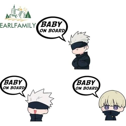 EARLFAMILY 13cm x 11.1cm for Baby On Board Jujutsu Kaisen Car Stickers Fashionable Scratch-Proof Decals Anime Car Goods