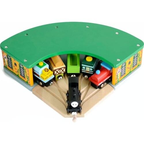 EDWONE 5 Way Wood Station Garage Wood Railway Station Track Train Slot Railway Accessories Toy For Kids Gift Fit Brio Ika
