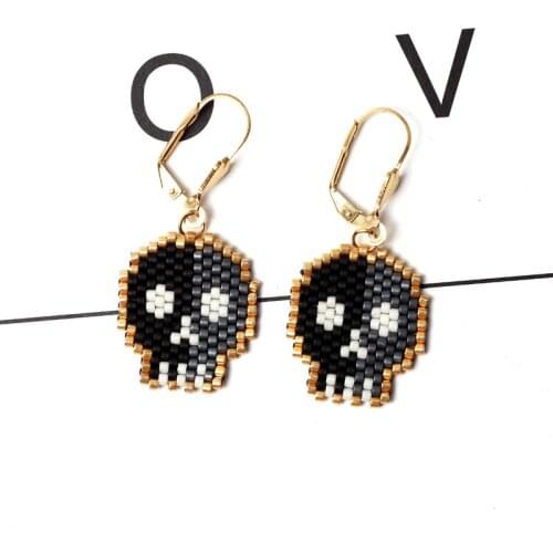 FAIRYWOO Miyuki Beaded Earrings For Women Jewelry Skull Earring New Black Skeleton Wholesale Earings Fashion Jewelry 2020