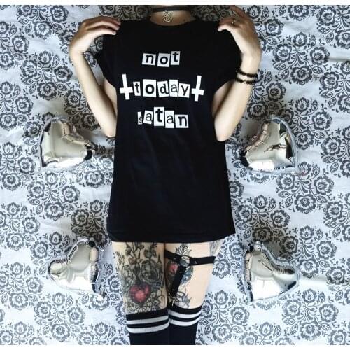 Gothic not today satan t-shirt unisex women fashion funny 100% Cotton quote casual tumblr hipster casual grunge tee top tshirts