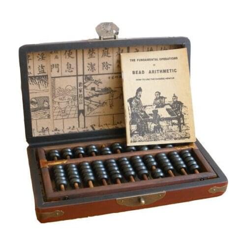 Exquisite Chinese folk collection Vintage Wooden Bead Abacus leather Box with Instruction book