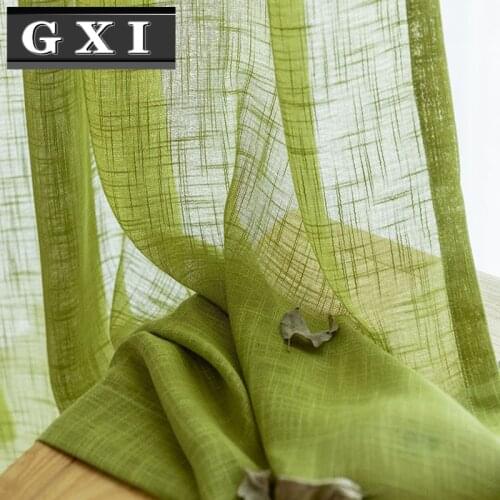 GXI Quality Green Sheer Curtains Linen Voile Window Treatment Tulle Drapes For Living Room Kitchen cortinas de sala